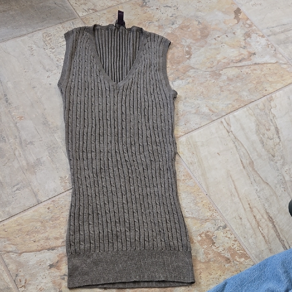 Olive Sleeveless Knit Sweater Vest Tunic Xs